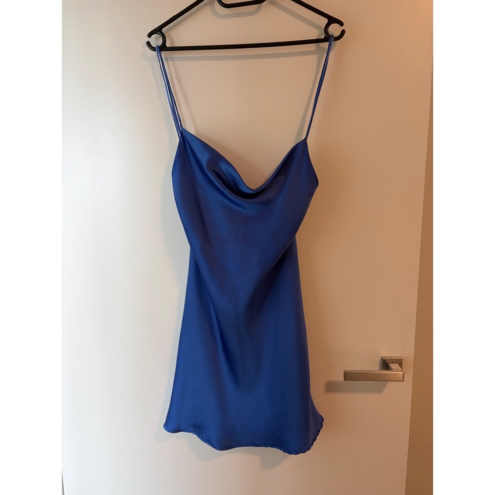 Zara Royal Blue Satin Cowl Neck Open Back Mini Dress Small 4432/303
